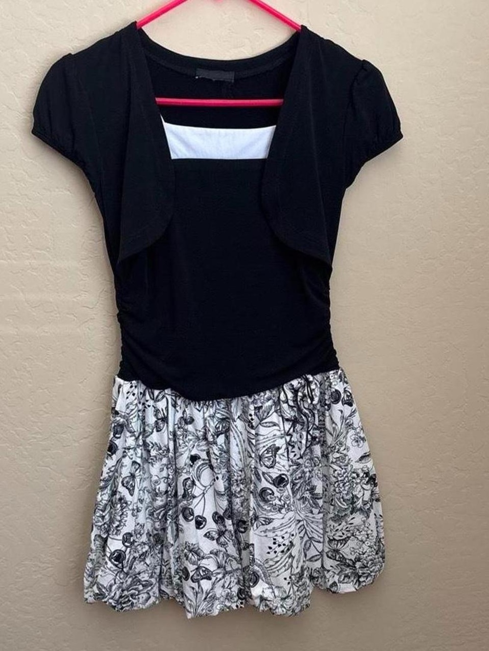 Floral Black & White Mini Dress